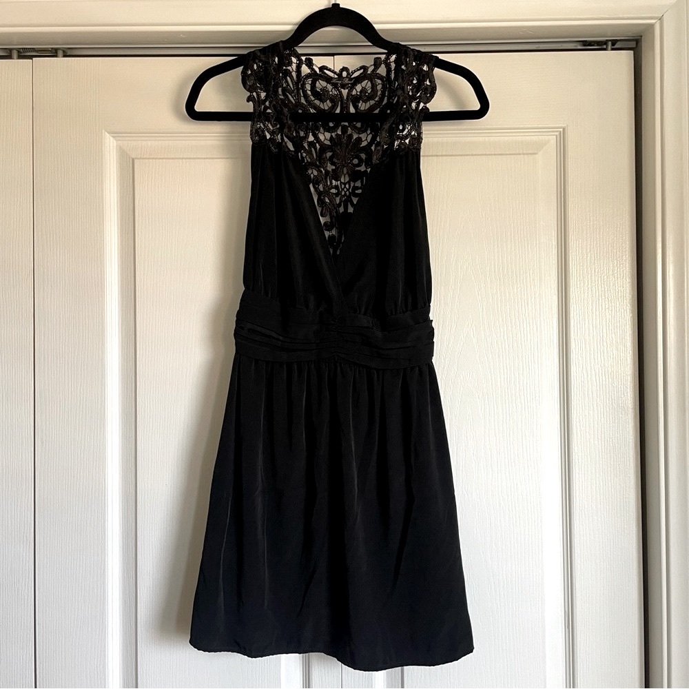 Women’s Black Party Cocktail Dress with Lace Detail - Small